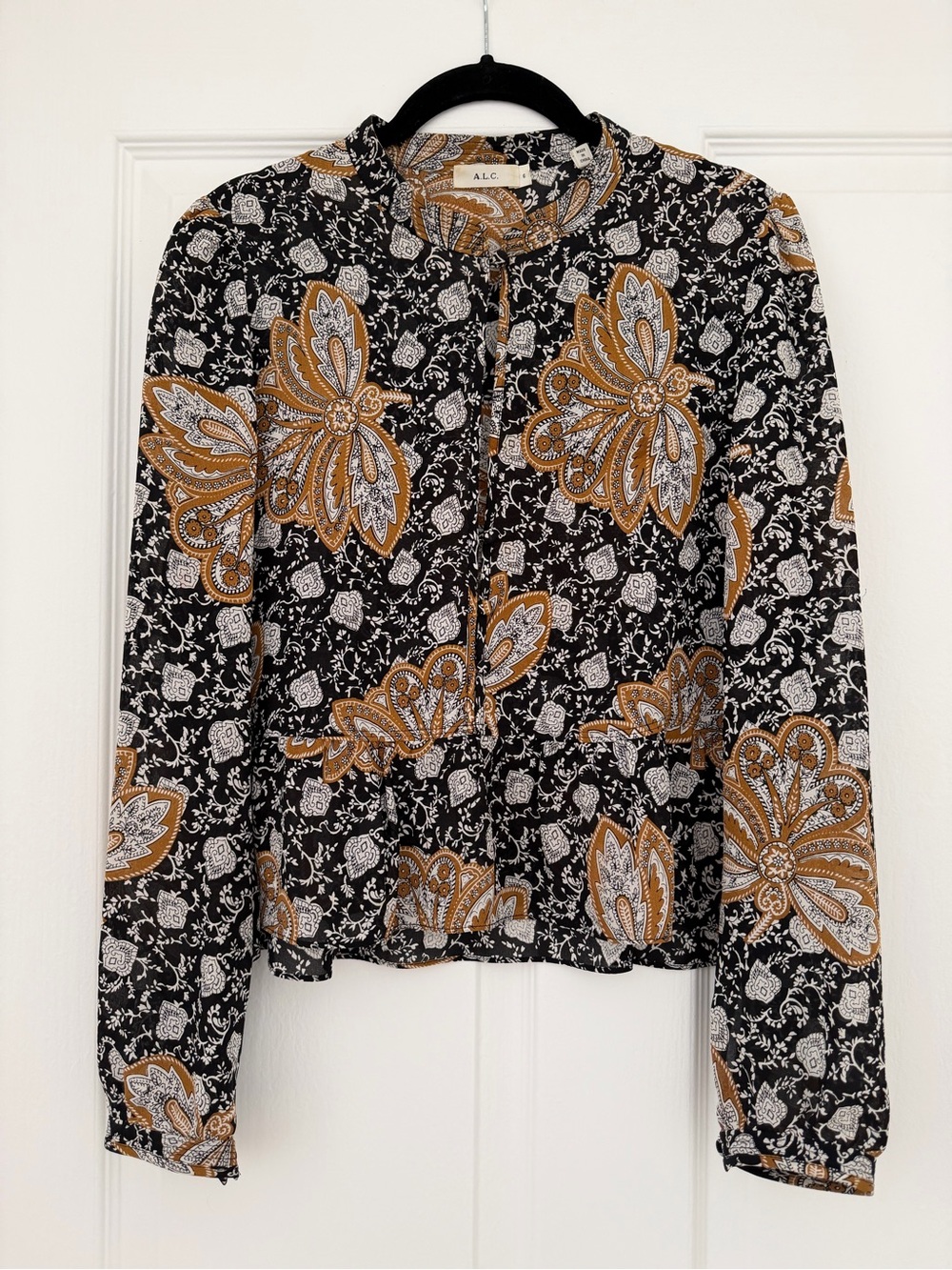 A.L.C. Black, Mustard & White Paisley Button-Front Blouse